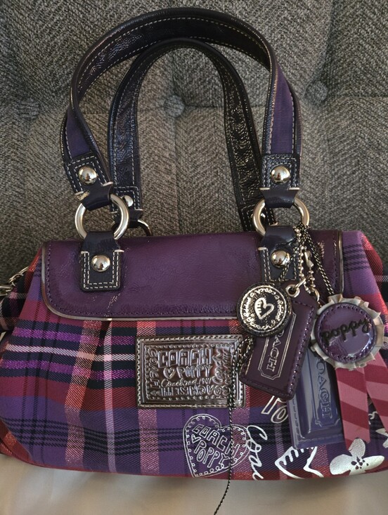 Coach Handbags - Vintage Coach Poppy Purple Plaid Satchel with Purple Trim